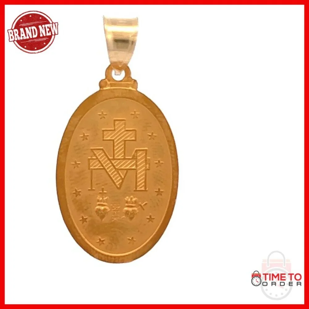 Solid 14K Gold Virgin Mary Pendant, Oval Medal for Women Men